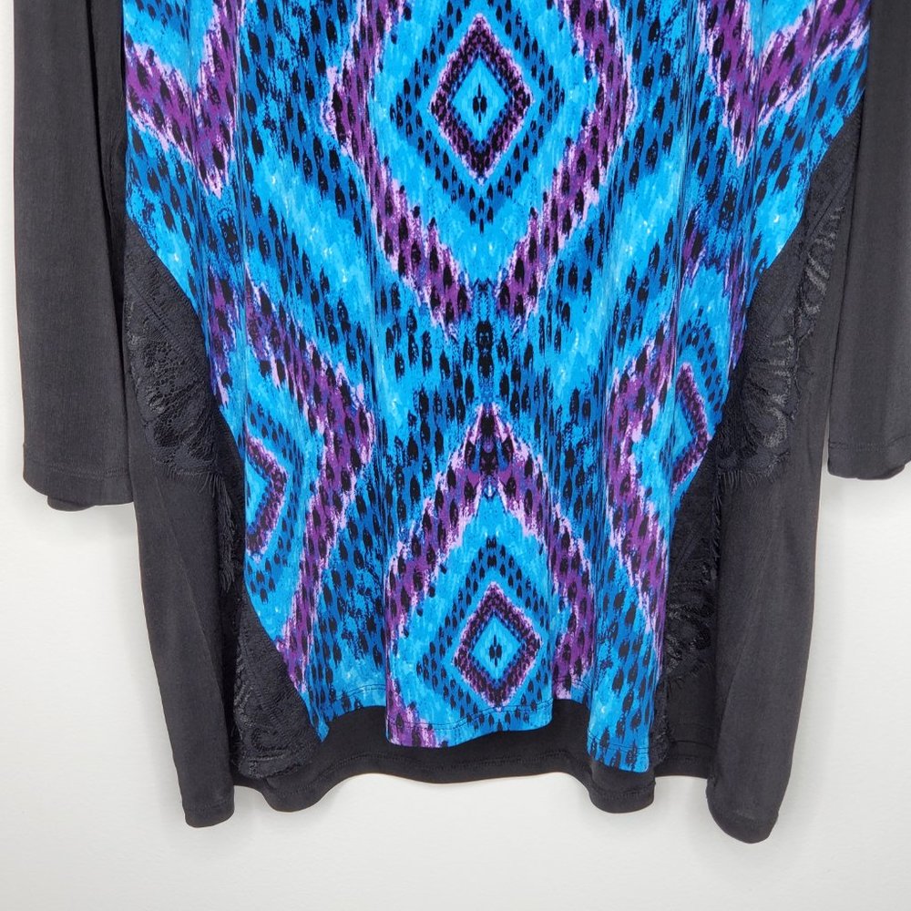 Laura Ashley Black Blue Purple Pullover Top With Eyelash Lace Trim, XL - Picture 3 of 11